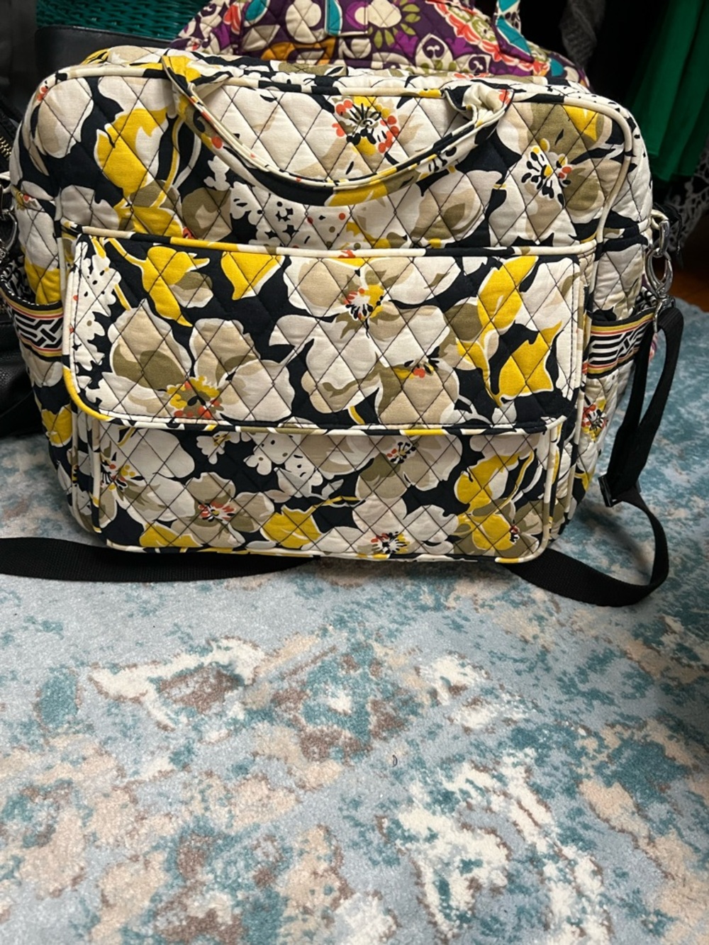 Vera Bradley Quilted Baby Bag in Yellow, Black & Cream Floral
